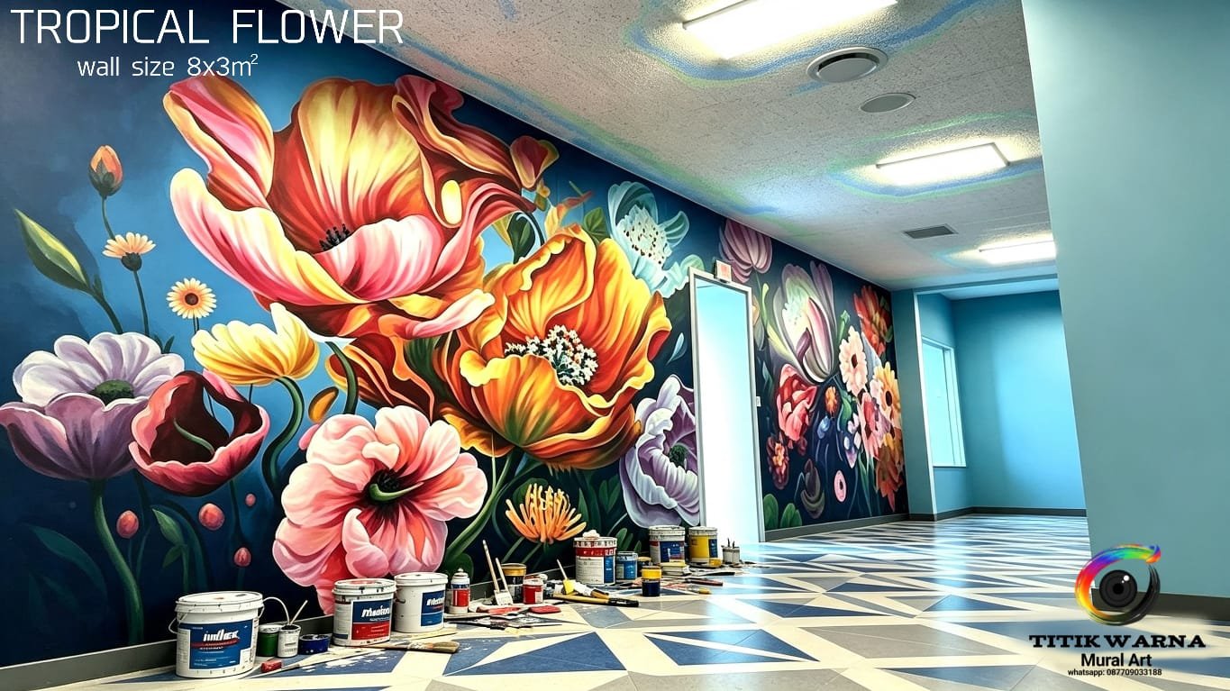 Tropical Flower Wall Art (8x3m²)